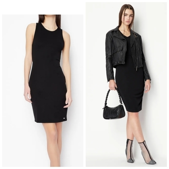 Armani Exchange fitted Stretchy trendy career casual black dress Sz Small - Picture 1 of 16